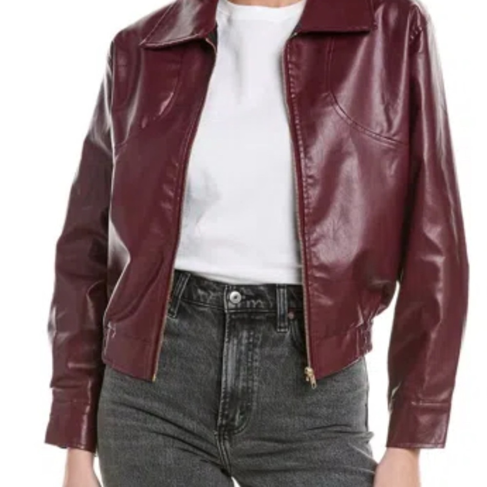 Maroon Leather Bomber Jacket for Women